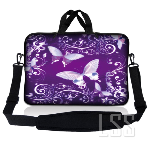 LSS Laptop Skin Shop 10 11.6 Inch Neoprene Laptop Sleeve Bag Carrying Case With Handle And Adjustable Shoulder Strap Purple Butterfly