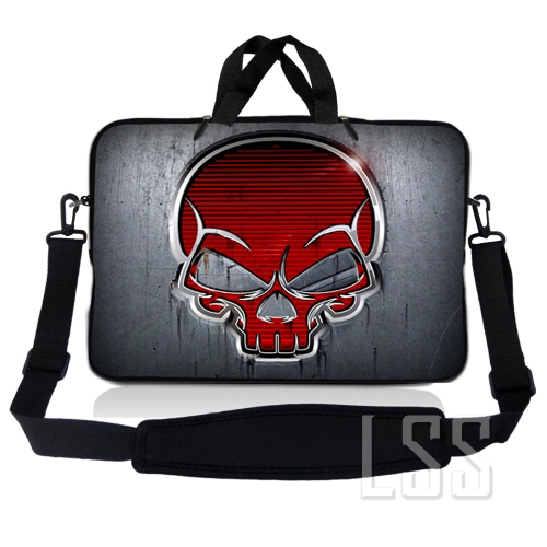 LSS  Laptop Skin Shop 14 - 14.9 Inch Neoprene Laptop Sleeve Bag Carrying Case With Handle And Adjustable Shoulder Strap - Silver Skull In Red