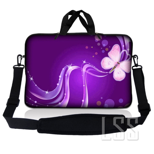 LSS  Laptop Skin Shop 17-17.3 Inch Neoprene Laptop Sleeve Bag Carrying Case With Handle And Adjustable Shoulder Strap - Butterfly Floral In Purple