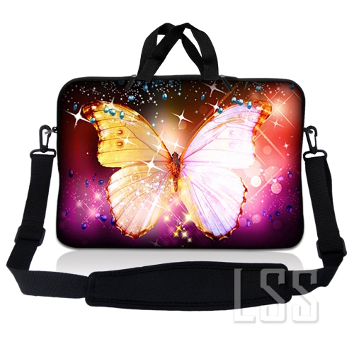 Laptop Skin Shop 17-17.3 inch Neoprene Laptop Sleeve Bag Carrying Case with Handle and Adjustable Shoulder Strap - Sparkling Butterfly