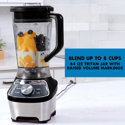 Kenmore 64 oz Stand Blender, 1200W, Smoothie, Ice Crush, Self-Clean Modes, Variable Speed, Black