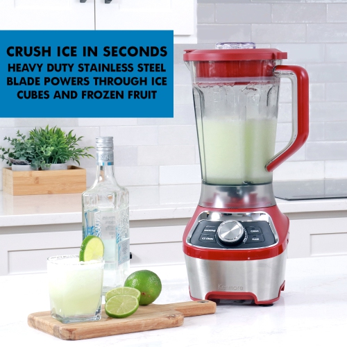 Kenmore 64 oz Stand Blender, 1200W, Smoothie, Ice Crush, Self-Clean Modes, Variable Speed, Red