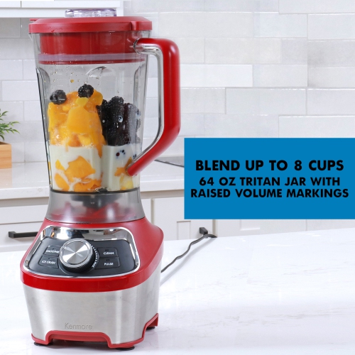 Kenmore 64 oz Stand Blender, 1200W, Smoothie, Ice Crush, Self-Clean Modes, Variable Speed, Red