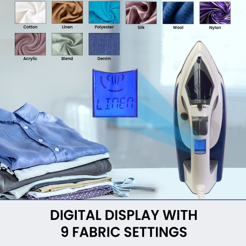 Kenmore Digital Power Steam Iron For Clothes, Stainless Steel Soleplate, Digital Temperature Control, 9 Fabric Presets, 1725W, Vertical Garment
