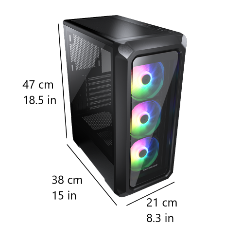 Cougar – Boîtier d'ordinateur mi-tour ATX ARCHON 2 RGB, panneau latéral en verre trempé, 3 ventilateurs 120 mm ARGB préinstallés, noir