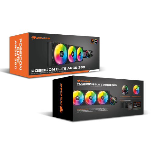 Cougar Poseidon Elite 360 ARGB High Performance Liquid Cooler|VA 120 ARGB Fans x3 + ARGB Pump Head|Wireless Controller|Black