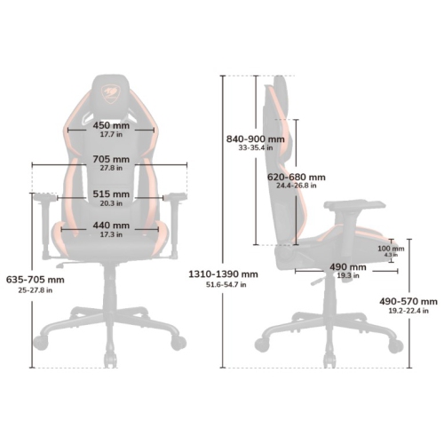 Cougar Hotrod Office Gaming Chair - Ergonomic, High Back Premium Breathable PVC Leather Reclining Backrest Headrest & Lumbar Cushions, Orange/Black