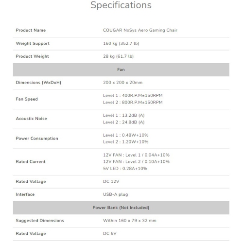 Cougar NxSys Aero Office Gaming Chair 200mm RGB Fan - Ergonomic, High Back Premium Breathable PVC Leather Reclining Backrest Headrest & Lumbar