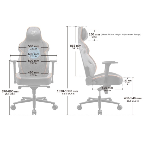 Cougar NxSys Aero Office Gaming Chair 200mm RGB Fan - Ergonomic, High Back Premium Breathable PVC Leather Reclining Backrest Headrest & Lumbar