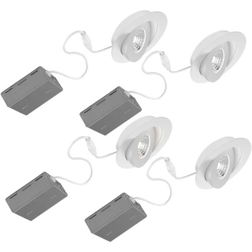 BAZZ 4 Pack Studio 3000K Integrated LED Recessed Light, Gimbal fixture, Matte White, DISK360W4