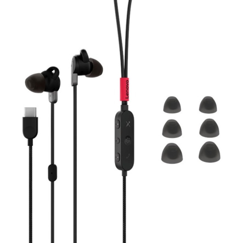 Lenovo In-Ear Active Noise Cancelling Headsets with Mic - Thunder Black