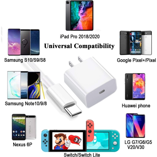 35W Type USB-C Fast Wall Charger Power Adapter + 6.6Ft USB-C Cable for iPhone 15 iPad Samsung Google