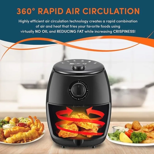 Elite Gourmet EAF-0201 2.1 Quart Electric Hot Air Fryer - Oil-Less Healthy Cooking, Timer & Temperature Controls | Space-Saving, PFOA/PTFE Free, 1000W