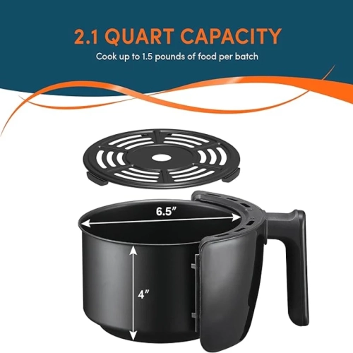 Elite Gourmet EAF-0201 2.1 Quart Electric Hot Air Fryer - Oil-Less Healthy Cooking, Timer & Temperature Controls | Space-Saving, PFOA/PTFE Free, 1000W