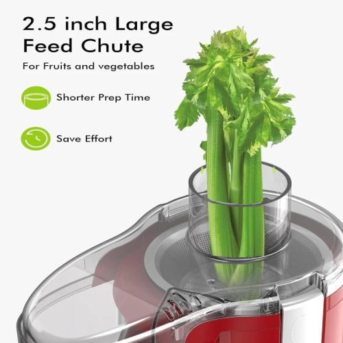High-Speed Juice Extractor | 2.5" Large Feed Chute | 3-Speed Control | Cold Press Technology | Easy Clean | BPA-Free | Compact Design - Red