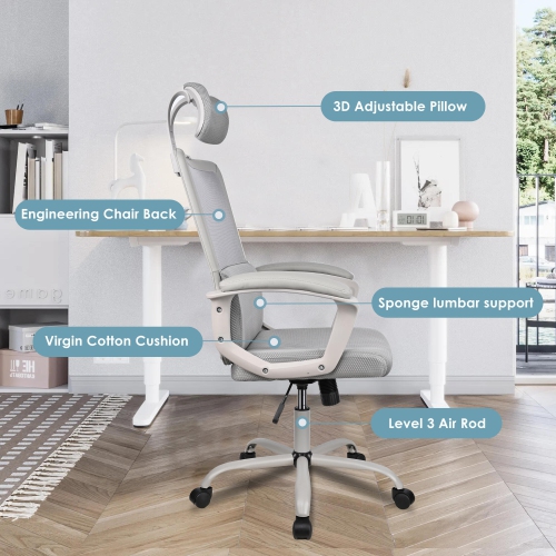 Ergonomic Office Chair with Adjutable Headrest and Lumbar Support, Height Adjustable Task Chair High Back Computer Chair Executive Desk Chair with