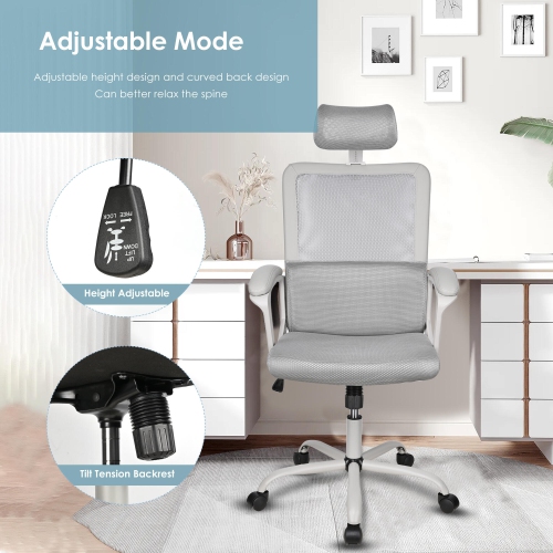 Ergonomic Office Chair with Adjutable Headrest and Lumbar Support, Height Adjustable Task Chair High Back Computer Chair Executive Desk Chair with