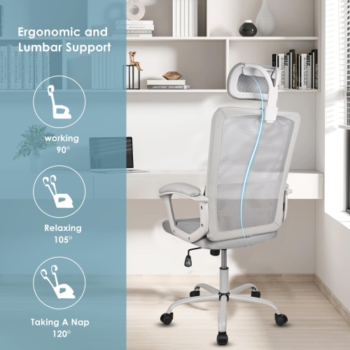 Ergonomic Office Chair with Adjutable Headrest and Lumbar Support, Height Adjustable Task Chair High Back Computer Chair Executive Desk Chair with
