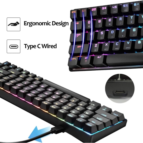 Gaming Keyboard 18 Chroma RGB Backlit Keyboard with Type C Brown Switches 68 Keys Anti-ghosting Wired Gaming Keyboard for PC/Mac Gamer, Typist,