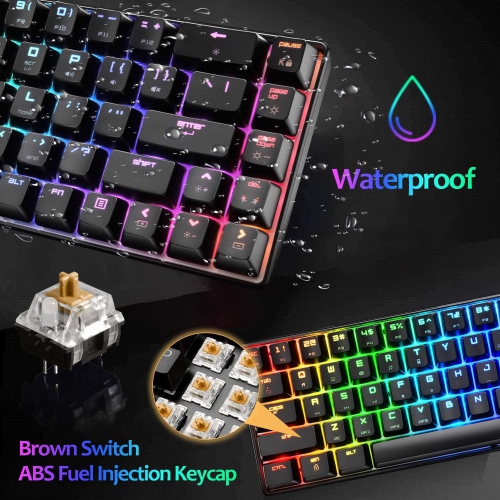 Gaming Keyboard 18 Chroma RGB Backlit Keyboard with Type C Brown Switches 68 Keys Anti-ghosting Wired Gaming Keyboard for PC/Mac Gamer, Typist,