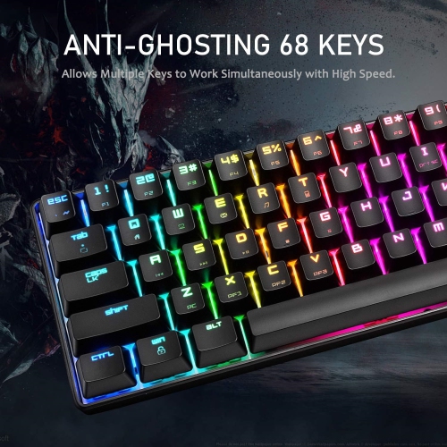 Gaming Keyboard 18 Chroma RGB Backlit Keyboard with Type C Brown Switches 68 Keys Anti-ghosting Wired Gaming Keyboard for PC/Mac Gamer, Typist,