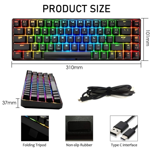 Gaming Keyboard 18 Chroma RGB Backlit Keyboard with Type C Brown Switches 68 Keys Anti-ghosting Wired Gaming Keyboard for PC/Mac Gamer, Typist,