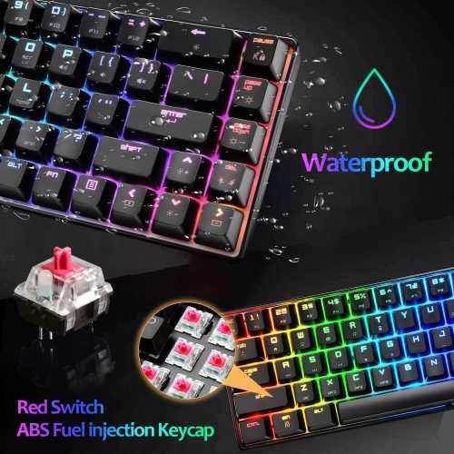 Gaming Keyboard 18 Chroma RGB Backlit 60% Percent Keyboard with Type C Red Switches 68 Keys Anti-ghosting Wired Gaming Keyboard for PC/Mac Gamer,