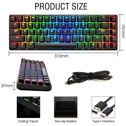 Gaming Keyboard 18 Chroma RGB Backlit 60% Percent Keyboard with Type C Red Switches 68 Keys Anti-ghosting Wired Gaming Keyboard for PC/Mac Gamer,