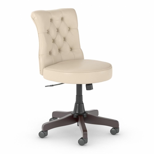 BUSH BUSINESS  Mid Back Tufted Office Chair, Antique Leather In White