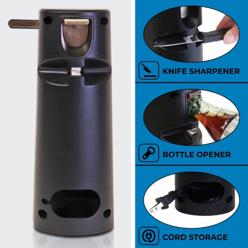Kenmore 3-In-1 Electric Can Opener, Knife Sharpener And Bottle Opener, One-Touch, Stainless Steel.