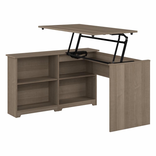 BUSH FURNITURE  Cabot 52W 3 Position Sit to Stand Corner Desk With Shelves, Ash In Gray