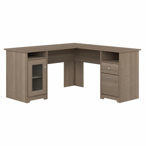 BUSH FURNITURE  Cabot 60W L Shaped Computer Desk With Storage, Ash In Gray 60W L Shaped Computer Desk