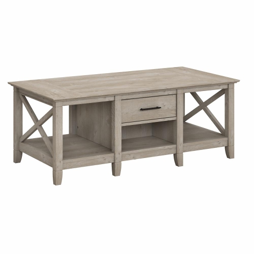 Bush Furniture Key West Coffee Table with Storage in Washed Gray