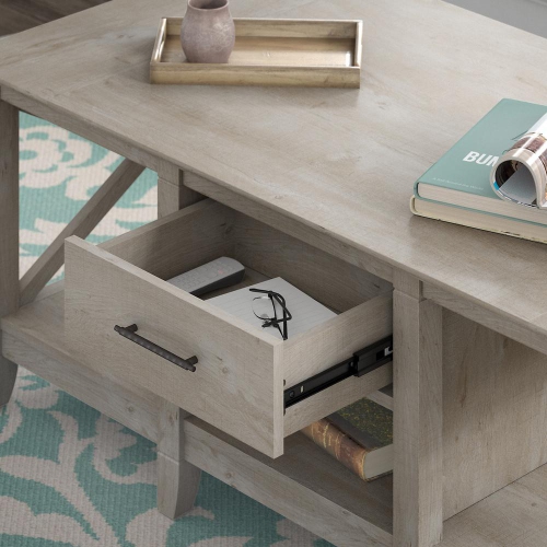 Bush Furniture Key West Coffee Table with Storage in Washed Gray