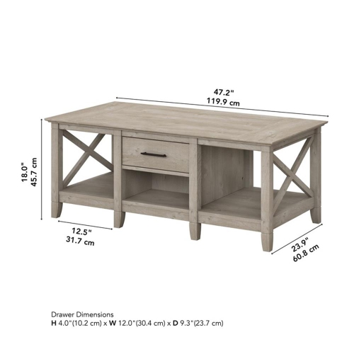 Bush Furniture Key West Coffee Table with Storage in Washed Gray
