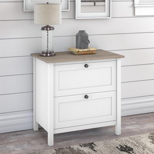 Bush Furniture Mayfield 2 Drawer Lateral File Cabinet in Pure White and Shiplap Gray