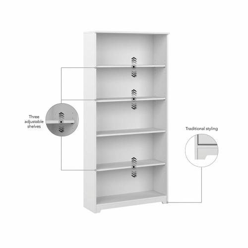 Bush Furniture Cabot Tall 5 Shelf Bookcase in White