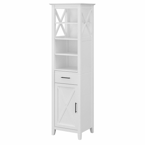 BUSH FURNITURE  Key West Tall Narrow Bookcase Cabinet Ash In White