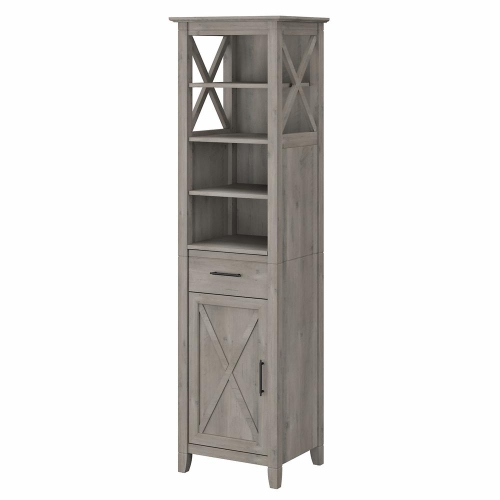 BUSH FURNITURE  Key West Tall Narrow Bookcase Cabinet Driftwood In Gray