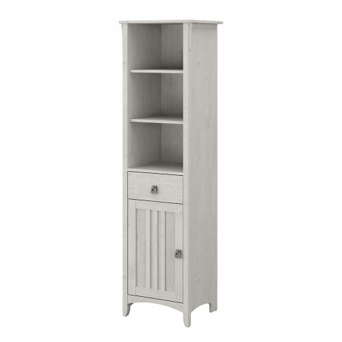 BUSH FURNITURE  Salinas Tall Narrow Bookcase Cabinet Linen Oak In White