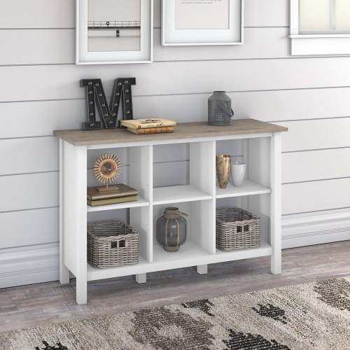 Bush Furniture Mayfield 6 Cube Bookcase, Shiplap Gray/Pure White