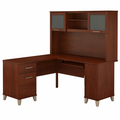 Bureau en L Somerset 60&nbsp;W de Bush Furniture avec étagère cerisier Hansen