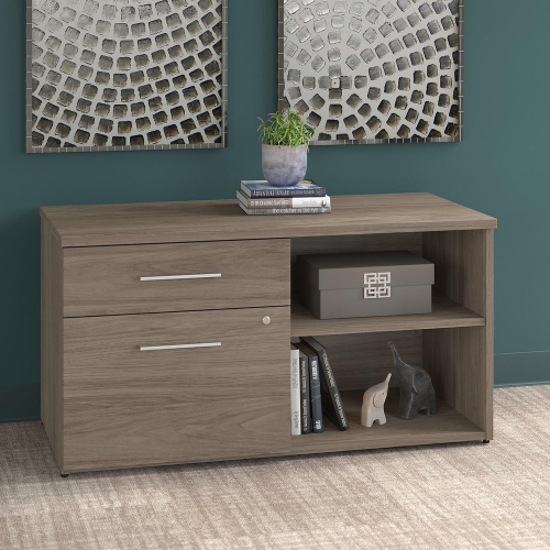 Bush Business Furniture Office 500 Low Storage Cabinet with Drawers and Shelves, Modern Hickory