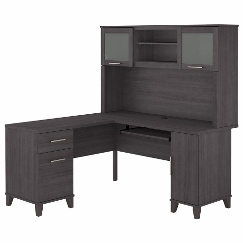 Bush Furniture – Bureau en L Somerset 60&nbsp;W avec étagère, gris tempête