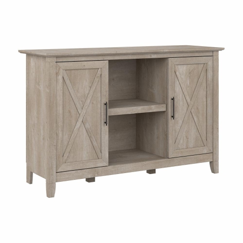 BUSH FURNITURE  Key West Accent Cabinet With Doors In Washed In Gray -two Desks, two file cabinets, secretary, and console