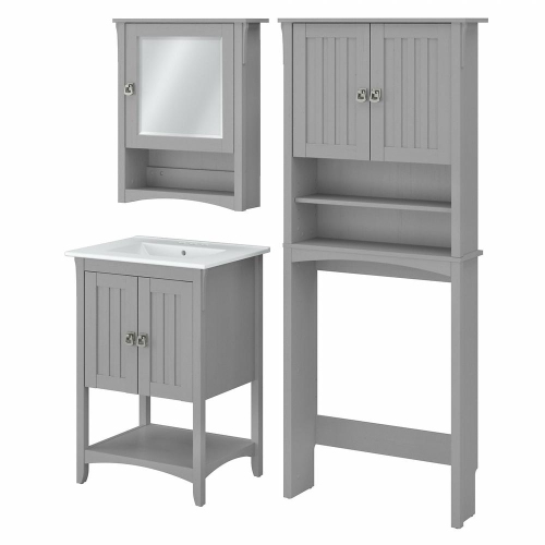 24W Bathroom Vanity Sink with Mirror and Over The Toilet Storage Cabinet Cape Cod Gray