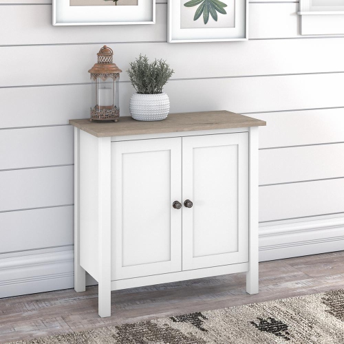 Bush Furniture Mayfield Accent Storage Cabinet with Doors, Shiplap Gray/Pure White
