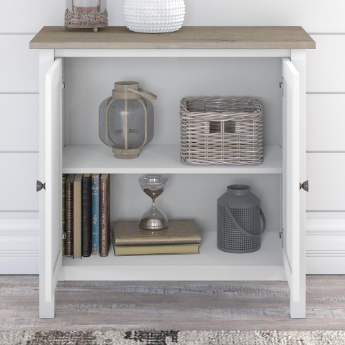 Bush Furniture Mayfield Accent Storage Cabinet with Doors, Shiplap Gray/Pure White