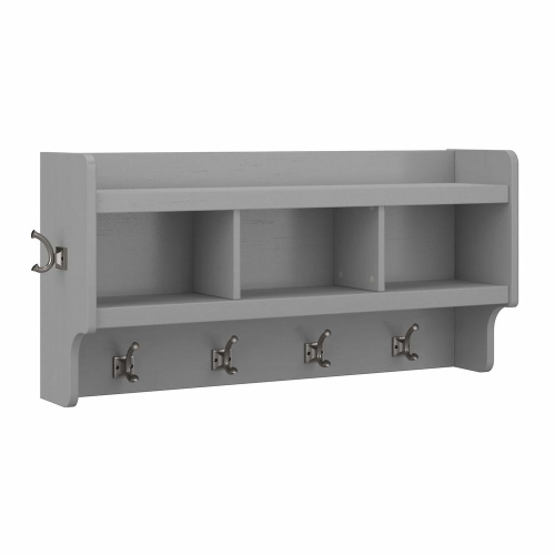 kathy ireland® Home by Bush Furniture Woodland 40W Wall Mounted Coat Rack with Shelf, Cape Cod Gray