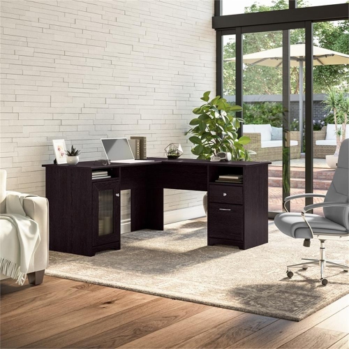 Cabot 60W L Shaped Computer Desk with Storage in Espresso Oak - Engineered Wood